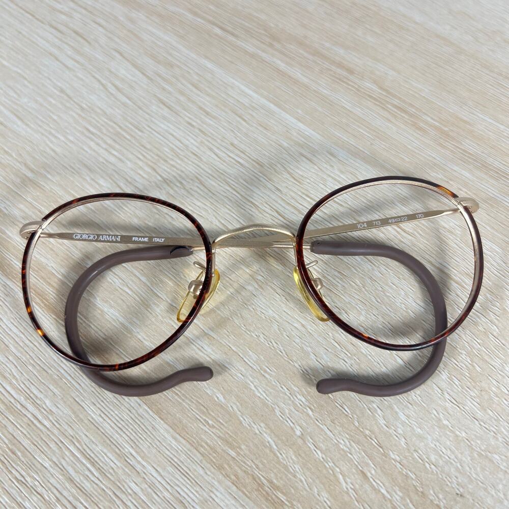 Vintage Giorgio Armani 104 713 Round Eyeglasses Frame 49-22-170 Gold Italy